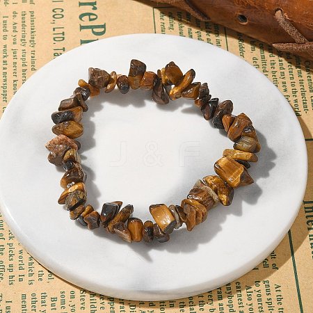 Unisex Chip Natural Tiger Eye Beaded Stretch Bracelets X-BJEW-S143-02-1