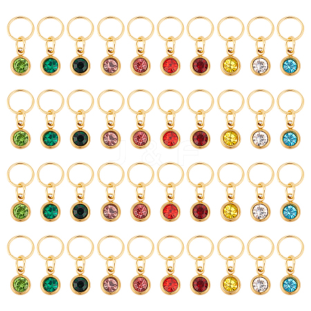 40Pcs 10 Color PVD Vacuum Plating Real 18K Gold Plated 201 Stainless Steel Rhinestone Charms PALLOY-AB00194-1