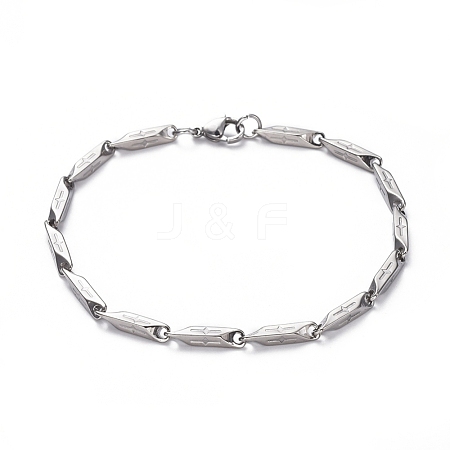 Tarnish Resistant Unisex 304 Stainless Steel Bar Link Chain Bracelets BJEW-L637-39-P-1