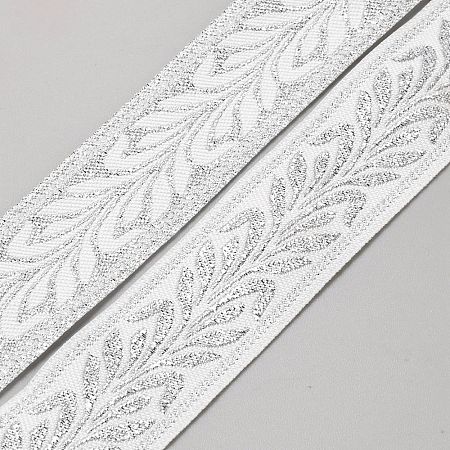 10Yards Ethnic Style Polyester Leaf Jacquard Ribbons OCOR-WH0036-54-1