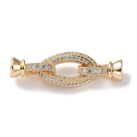 Rack Plating Brass Micro Pave Clear Oval Cubic Zirconia Fold Over Clasps KK-Q797-08G-1