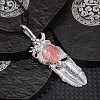 Vintage Cherry Quartz Glass Alloy Feather Pendant Necklace for Women Men AO2435-1-1