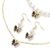 Alloy Enamel Butterfly Charm Necklaces & Dangle Earring & ABS Plastic Imitation Pearl Beads Bracelets Sets SJEW-JS01315-04-4