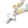 Alloy Glass Cross Pendant Necklace with Cat Eye Chips Beaded Chains NJEW-Q001-02P-3