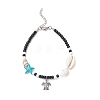 2Pcs 2 Styles Summer Beach Synthetic Turquoise Starfish & Natural Cowrie Shell & Glass Seed Round Beaded Alloy Turtle Charm Anklets AJEW-TA00038-3