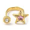 Pink Cubic Zirconia Star Open Cuff Ring RJEW-D022-01G-2