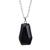 Natural Obsidian Halloween Coffin Pendant Necklace with Platinum Alloy Chains PW-WG29489-06-1