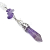 Pointed Faceted Bullet Natural Amethyst & Opalite Chip Dowsing Pendulums PALLOY-JF03067-4