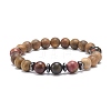 Natural Polychrome Jasper/Picasso Stone/Picasso Jasper & Wood Beaded Stretch Bracelet BJEW-JB08534-01-4