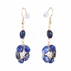 Wire Wrapped Natural Lapis Lazuli Dangle Earrings EJEW-JE04150-02-2