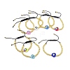 Enamel Evil Eye Heart & Brass Braided Bead Bracelet for Women KK-E033-18G-1