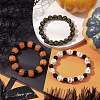 3Pcs 3 Styles Halloween Skull & Pumpkin Resin Beaded Stretch Bracelet Sets BJEW-JB10877-2