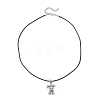 Alloy with Black Glass Rabbit Pendant Waxed Cord Necklaces for Women NJEW-JN05540-4