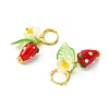Lampwork Strawberry with Plastic Pearl Flower Dangle Leverback Earring EJEW-TA00130-7