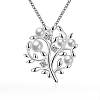 Women Silver Color Plated Brass Cubic Zirconia Tree Pendant Necklace NJEW-BB01561-1
