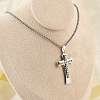 304 Stainless Steel Clear Cubic Zirconia Religion Cross Pendant Box Chain Necklaces for Men NJEW-S387-06P-2