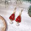 Glass Seed & Glass Pearl Beads Tree Dangle Earrings EJEW-MZ00276-01-2