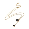 Black Synthetic Shell Flat Round Pendant Lariat Necklace NJEW-A004-18G-2
