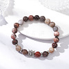 Natural Petrified Wood Round Stretch Bracelets BJEW-JB12610-02-2