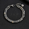 Natural Map Stone Round Beaded 2-Strand Bracelets with 201 Stainless Steel Box Chains for Men Women EI8345-5-1