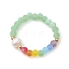 Natural Cultured Freshwater Pearl and Imitation Jade Glass Stretch Finger Rings RJEW-JR00674-4