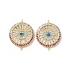 Brass Pave Colorful Cubic Zirconia Disc Connector Charms KK-Q068-52G-1