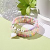 3Pcs 3 Style Natural Colorful Green Jade & Acrylic Word Love Beaded Stretch Bracelets Set with Alloy Enamel Heart Charms BJEW-JB08924-01-2