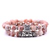 Natural Netstone Stretch Bracelets Set with Alloy Owl Beaded ANIM-PW0003-027G-1