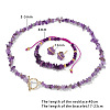 Naturl Amethyst Chip with 304 Stainless Steel Beaded Necklace & Braided Bead Bracelet & Star Stud Earring FS-WG0BBF5-01-3