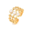 304 Stainless Steel with ABS Plastic Pearl Cuff Open Rings RJEW-Z137-01G-4