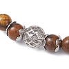 Natural Tiger Eye & Brass Round Beaded Stretch Bracelets for Women BJEW-JB12266-03-3