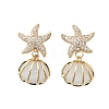 Shell Shape Brass Clear Cubic Zirconia Stud Earrings EJEW-D301-02G-4