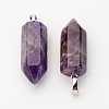 Brass Natural Amethyst Pendants X-G-O160-03I-1