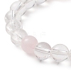 Natural Rose Quartz & Quartz Crystal Beaded Stretch Bracelet BJEW-TA00246-3