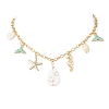 Alloy Enamel Whale Tail Starfish & Natural Shell Teardrop Pendant 304 Stainless Steel Cable Chain Necklaces for Women NJEW-JN05407-03-2