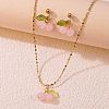 Cherry 304 Stainless Steel Glass Pendant Necklaces & Stud Dangle Earrings Sets WGB239D-02-1