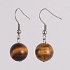 Round 304 Stainless Steel Natural Tiger Eye Dangle Earrings EJEW-JE01973-05-1