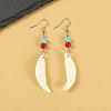 Natural Gemstone Wolf Tooth Shape Dangle Earrings with Real Tibetan Mastiff Dog Tooth FX9729-7-1