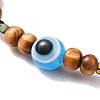 2Pcs 2 Style Natural Wood & Resin Evil Eye Round Beaded Stretch Bracelet with Synthetic Hematite BJEW-JB08096-10