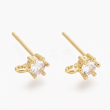 Brass Micro Pave Clear Cubic Zirconia Stud Earring Findings ZIRC-L098-042G
