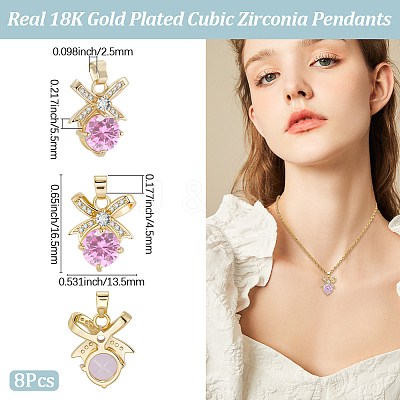 8Pcs Brass Micro Pave Cubic Zirconia Pendants FIND-BBC0004-28B-02-1