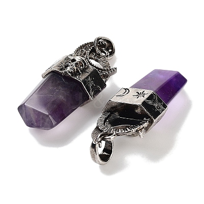 Natural Amethyst Faceted Sword Pendants G-Q163-01AS-07-1