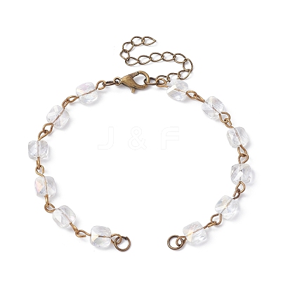 Square Faceted Glass Beaded Link Chain Bracelet Making AJEW-JB01150-51-1