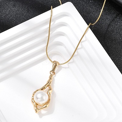 304 Stainless Steel with Acrylic Pearl Shell Shape Pendant Necklaces NJEW-G184-01G-1