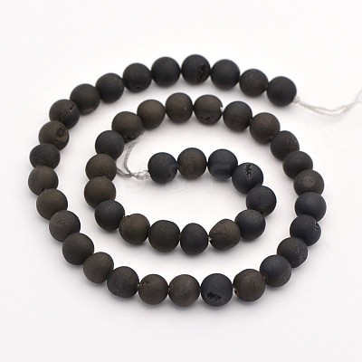 Electroplate Natural Agate Round Beads Strands G-M211-8mm-08-1
