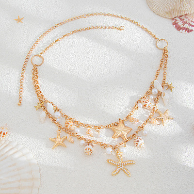 Summer Beach CCB Starfish & Imitation Pearl & Faux Shell Tassel Waist Chains WG83327-01-1