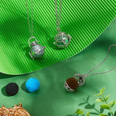 1Pc Brass Hollow Tree of Life Essential Oil Diffuser Bead Cage Pendant Iron Chain Necklaces NJEW-PH0001-55-1