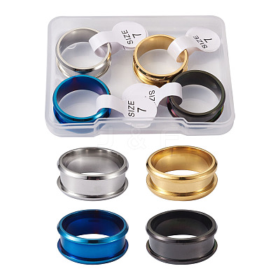 4 Colors Stainless Steel Grooved Finger Ring Settings STAS-TA0001-26A-1