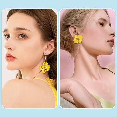 2 Pairs 2 Styles Iron Flower Dangle Earrings and Sweet and Stylish Multi-layer Petal Flower Stud Earrings EJEW-TA0001-80C-1