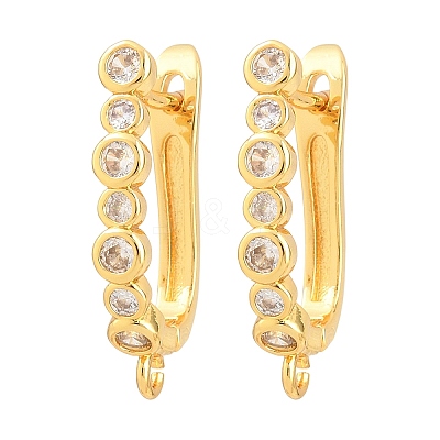 Brass Micro Pave Clear Cubic Zirconia Hoop Earrings Findings KK-K340-33G-1